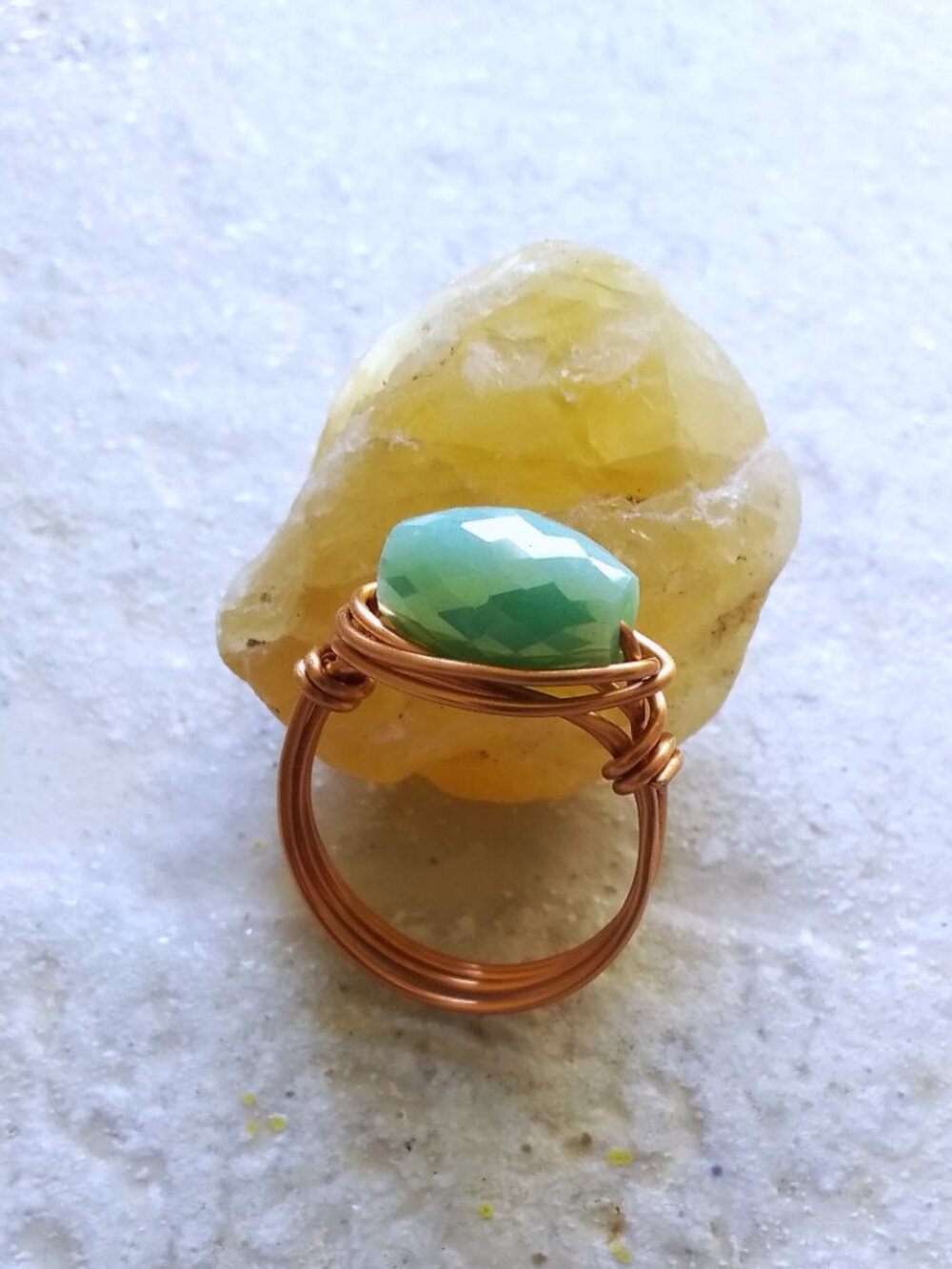 Size 7 - Mint Nile Seafoam Green - Glittering Faceted Copper Ring - Handmade